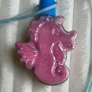Pink Seahorse Necklace with Blue Cord